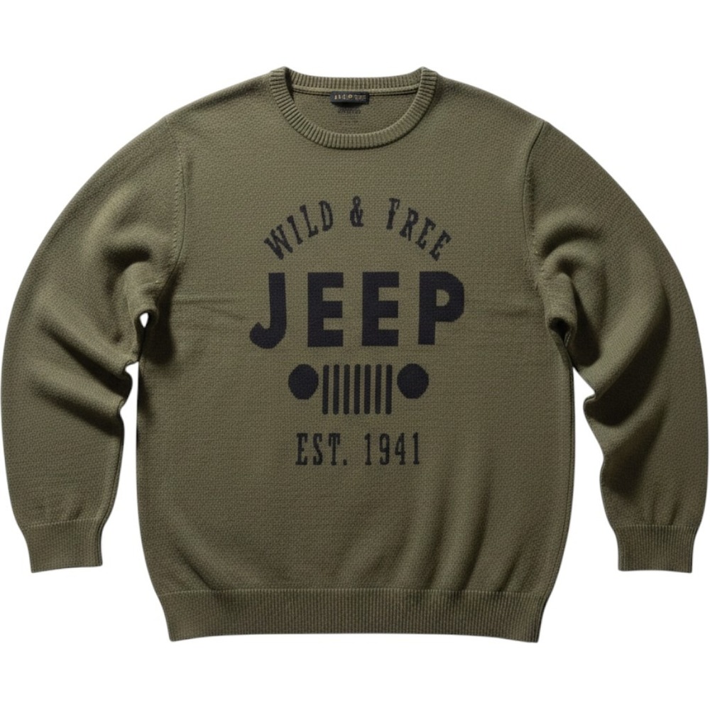 Lucky Brand Jeep Sweater XXL Olive Green Wild & Free Graphic Knit Gorpcore